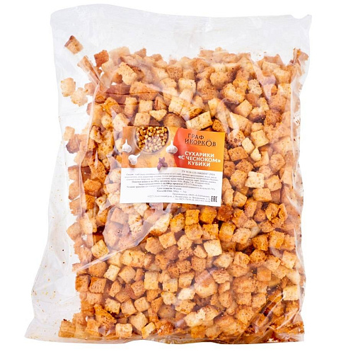 Сухарики с чесноком (кубики) оптом в Новосибирске